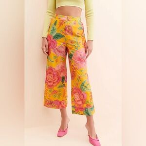 FARM Rio Bright Yellow Floral Wide-Leg Pants